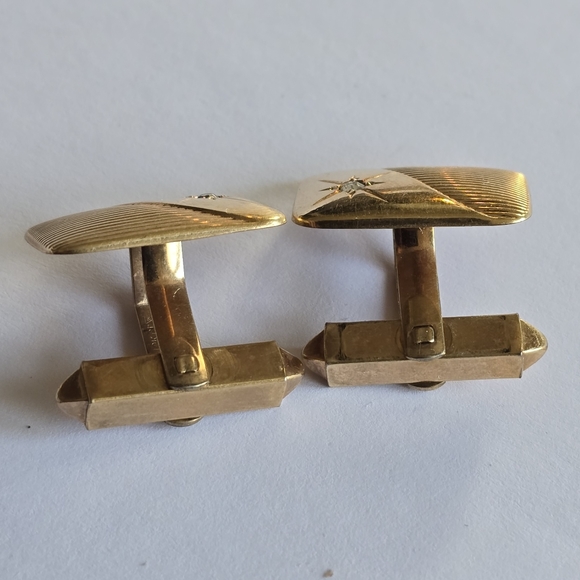 Vintage cuff links gold filled fill cufflinks star celestial clear gems - Picture 12 of 12
